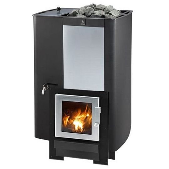 Печь-каменка KARHU-37 JK VV (Kastor) Для больших бань. Оснащена выносной топкой и баком для воды. Передняя панель из сатиновой стали. Бак для воды расположен слева. Домотехника - интернет-магазин: печи для бань по низким ценам с доставкой по России.
